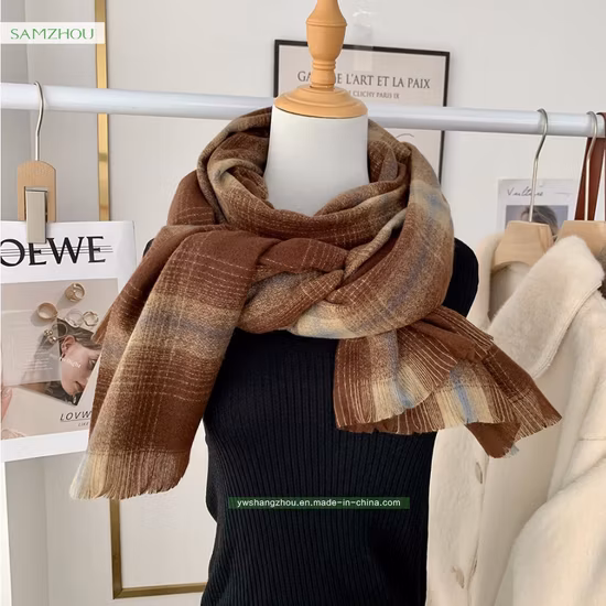 Lenço xadrez macio moda senhora caxemira xale longo com borla inverno