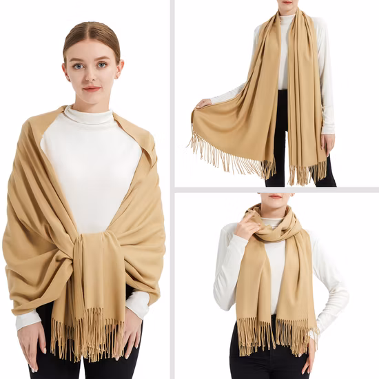 Wraps e xales chiques e luxuosos de pashmina cáqui superdimensionados para mulheres