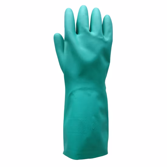 Luvas de trabalho de segurança industrial reutilizáveis verdes 100% borracha nitrílica resistentes a produtos químicos luvas guantes en420 en374