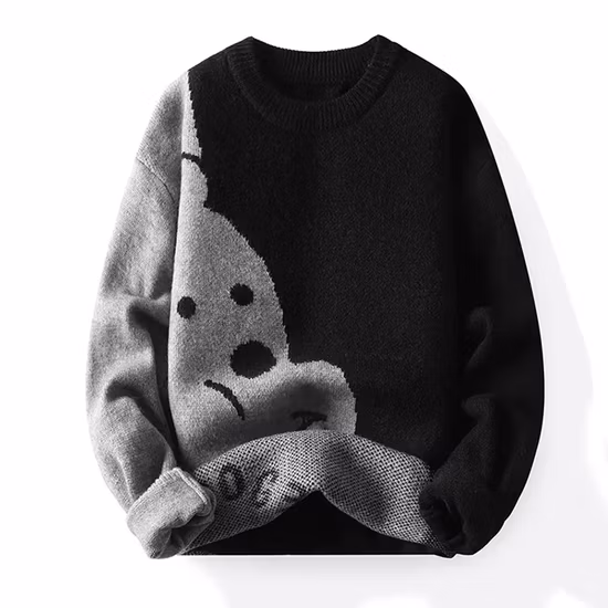 Suéter pulôver de manga comprida com gola redonda masculina personalizada em poliéster com padrão jacquard de letras 3D Suéteres de malha masculinos