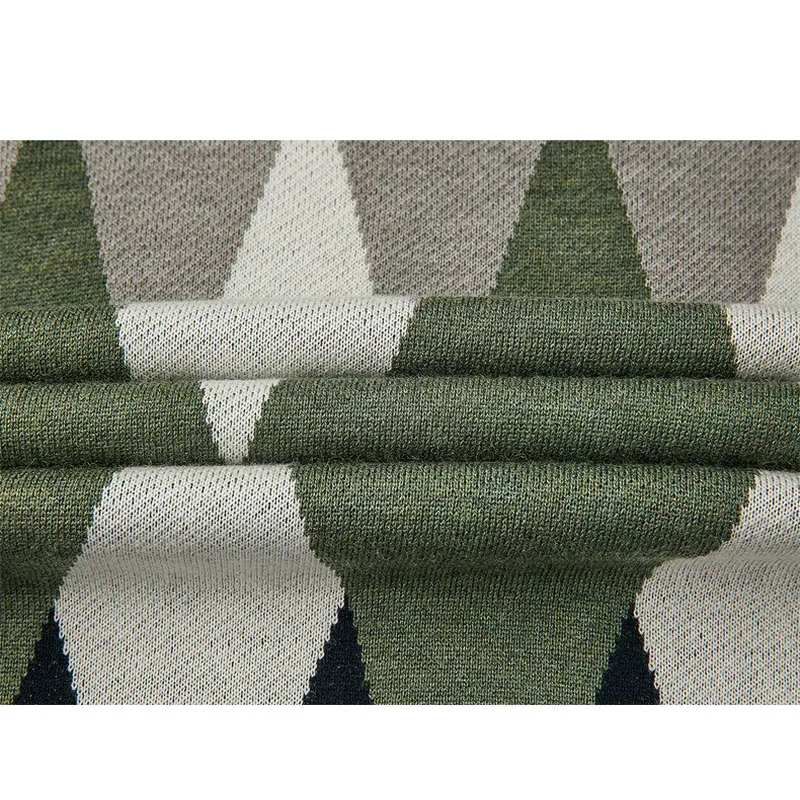 Pulôver de malha solta com gola redonda masculina, suéter com design jacquard de cor contrastante